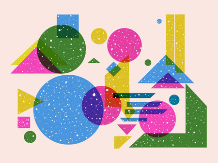 Abstract background with geometric shapes and risograph effect. Minimalist art print. Textured retro backdropのイラスト素材