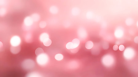 Defocused abstract bokeh on pastel pink background. Delicate blurred shiny lights wallpaper texture. Romantic design, happy holiday, party conceptの素材