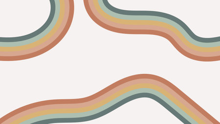Retro abstract hand drawn background with copy space and rainbow colored stripes. Trendy panoramic...