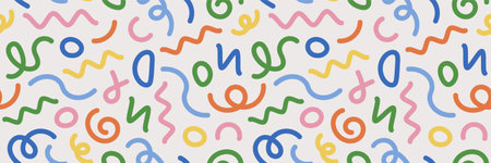 Fun colorful abstract panoramic background in doodle style. Creative minimalist hand drawn pattern...