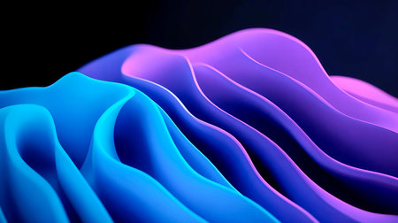 Abstract 3d wavy shapes. Blue and purple form on dark background. Modern futuristic banner templateの素材