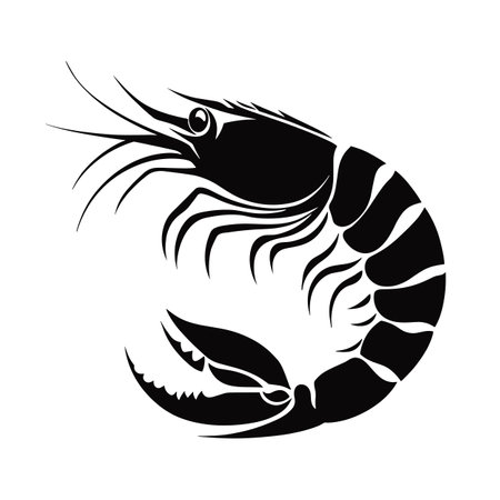 Black silhouette shrimp icon. Simple design element, vector illustrationのイラスト素材