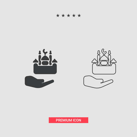 Islamic Fill And Line Art Icons Set. Ramadan Kareem Vector Icons.のイラスト素材