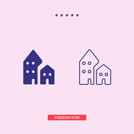 Residential building with trees line icon for web, mobile and infographicsのイラスト素材