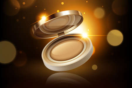 Cosmetic ads template of mini foundation box on blrown glossy background and in 3d illustrationのイラスト素材