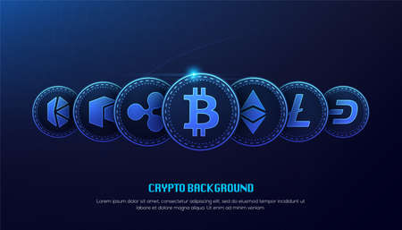Blue Bitcoin blockchain technology 3d concept suitable for future technology banner or or cover. 3d vector illustrationのイラスト素材