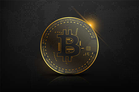 Golden Bitcoin blockchain technology concept suitable for future technology banner or or cover. vector illustrationのイラスト素材