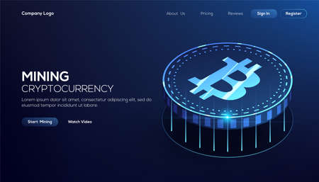 Blue Bitcoin blockchain technology isometric concept suitable for future technology banner or or cover. Isometric vector illustrationのイラスト素材