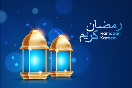 islamic greetings ramadan kareem card design background with beautiful gold lanternsのイラスト素材