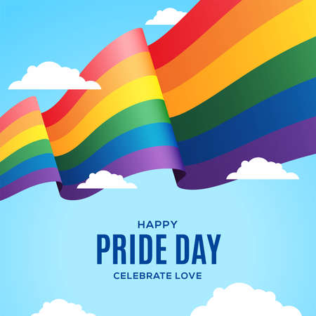 Waving LGBT flag cover with clouds on skyのイラスト素材