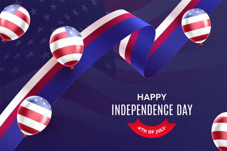 Independence day USA promotion banner template american balloons flag decor on waving american national flag backgroundのイラスト素材