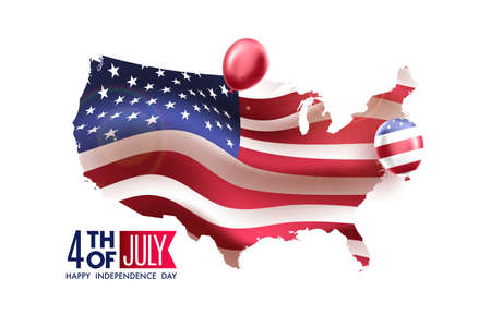 America map and waving flag . Independence Day of USA 4th July with american balloons flag decorのイラスト素材