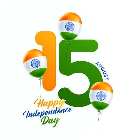 Indian Independence Day celebrations with stylish text 15 August text and tri color balloons.