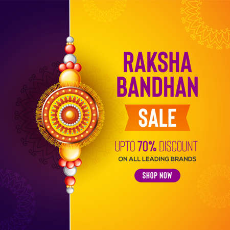 Creative background with decorated rakhi for Raksha Bandhan Sale  â Indian festival of sisters and brothers.のイラスト素材