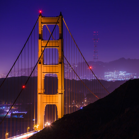 San Francisco Golden Gate Bridge and Sutro Tower at Night