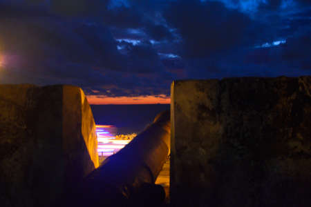 Cartagena de Indias walls at nightの写真素材