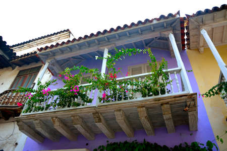 Balcony Cartagena de Indias, historic downtown streetのeditorial素材