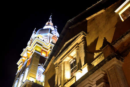 Cartagena de Indias Cathedral of St. Catherine of Alexandria nightのeditorial素材