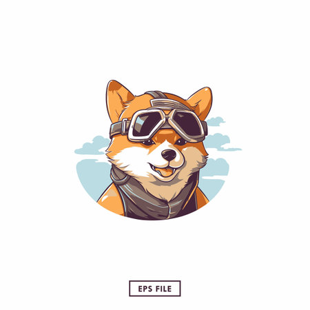 Cute shiba inu dog wearing aviator goggles. Vector illustration.のイラスト素材