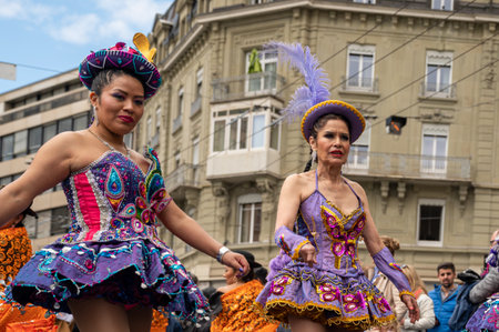 Lausanne , Vaud Canton, Switzerland - 14 May 2023: SWITZERLAND : Participants in the 2023 Lausanne Carnival.のeditorial素材