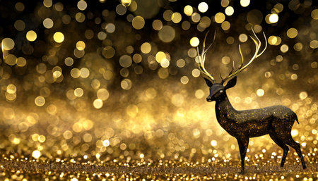 Golden and black holiday with bokeh lights backgrounds. Holiday concept.の素材