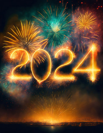 Firework displaying the number 2024. New Year's Eve. Celebration.の素材
