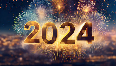 Firework displaying the number 2024. New Year's Eve. Celebration.の素材