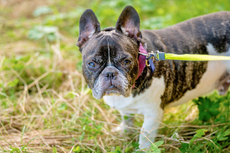 Portrait of black and white French Bulldog.の写真素材