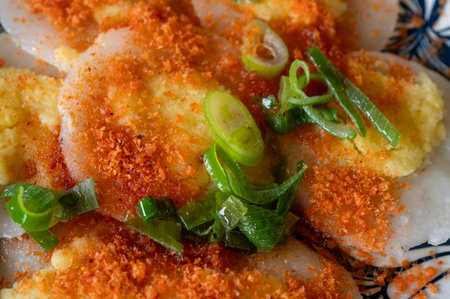 Vietnamese Steamed Rice Cakes with Dried Shrimp and Scallionsの写真素材