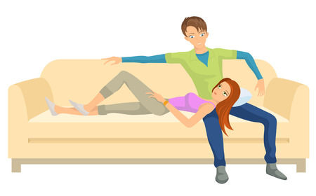 young couple on sofaのイラスト素材