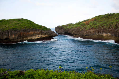 blue water at wediombo beach gunungkidul yogyakartaの写真素材