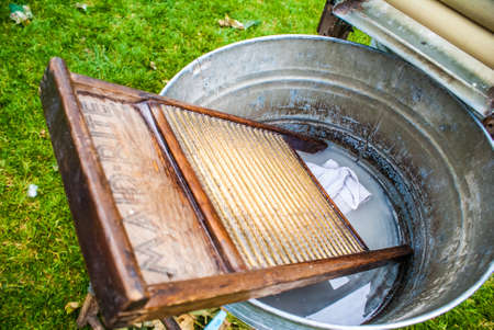 Antique Washboard, Washtubの写真素材
