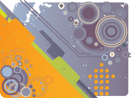 Retro vector with rings and circles and folder tabs. Text messages can be placed on the folder tabs. Grunge effect.のイラスト素材