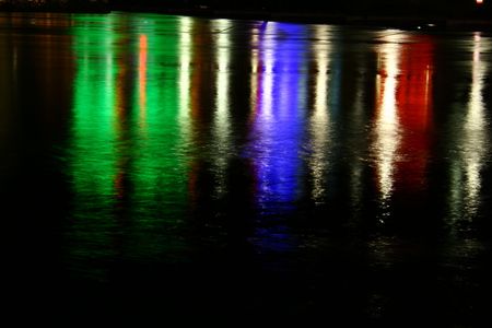 Colorful reflection of lights on a riverの写真素材
