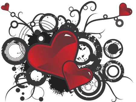 Valentine's day vector image with ink splats and vines. Funky and retro image.のイラスト素材