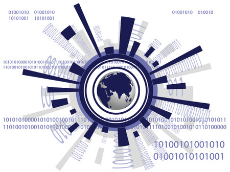 Vector - Futuristic world map with binary codes - ones and zeros.のイラスト素材