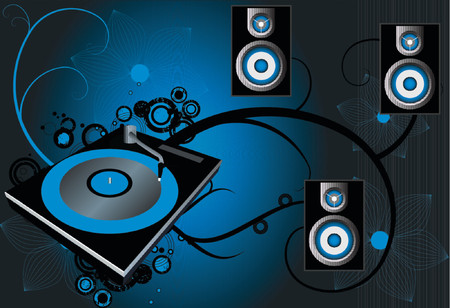 Retro vector with grunge background and a dj mix turntable. Concept: Party and entertainment.のイラスト素材