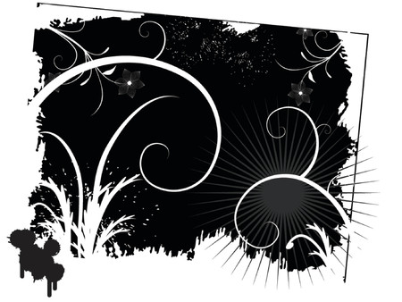 Retro vector vine foliage framed by a grunge background.のイラスト素材