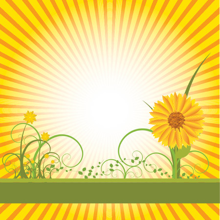 Vector- Floral grunge with sunflower, vines and grass. Copy space for text.のイラスト素材