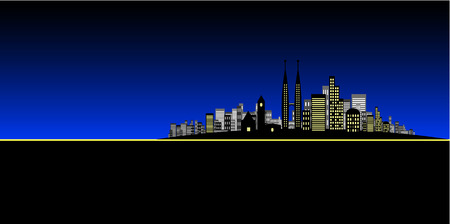 Vector - Brightly lit modern city in night time / dusk.のイラスト素材