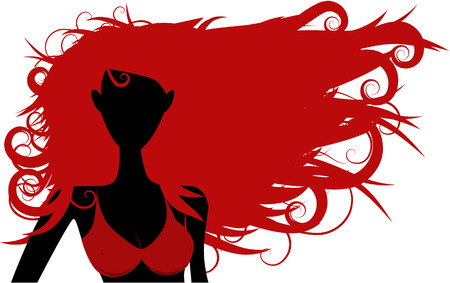 Vector - Girl in bikini posing with wind blowing in her hair, copy space to insert your text.のイラスト素材