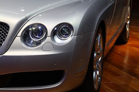 Front headlights of a luxurious sports car