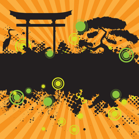 Vector - Halftone ink splat grunge background with retro asian chinese style theme.のイラスト素材