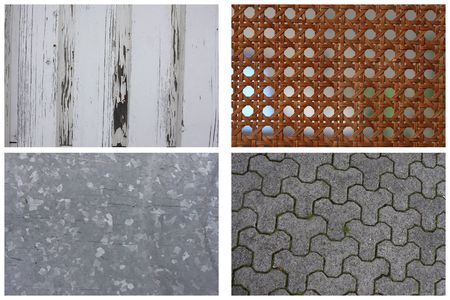 Texture Series - Set of 4, wooden plank, ratan, galvanized steel, concrete tilesの写真素材