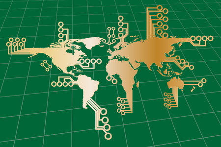 Vector - Modern global world map with circuit boardのイラスト素材