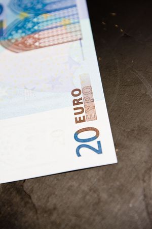 Closeup of a twenty 20 euro bill or moneyの写真素材