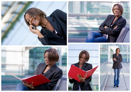 Collection of a successful african american business woman in an outdoor office environmentの写真素材