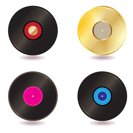Illustration of a collection of vinyl lp discs and gold CDのイラスト素材