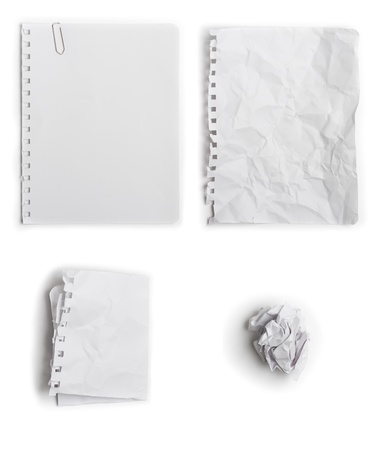 Set of four different state of paper - flat, wrinkled, folded, crumpledの写真素材