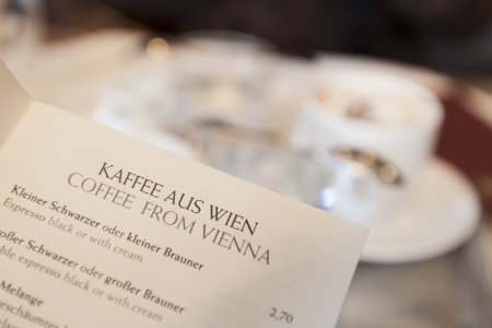 Coffee menu in a cafe in Vienna, Austriaの写真素材
